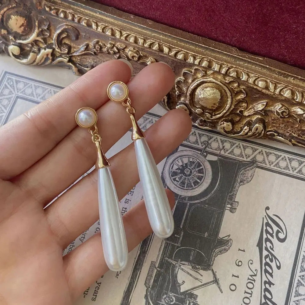 Long Water Drop Pearl Earrings