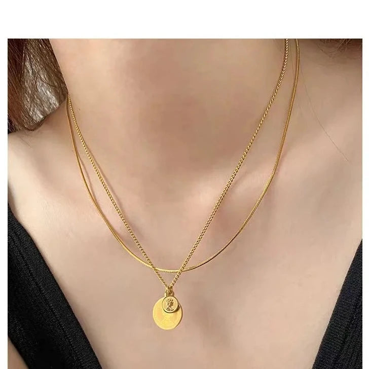 18K Gold Retro Beads Chain Layered Necklace