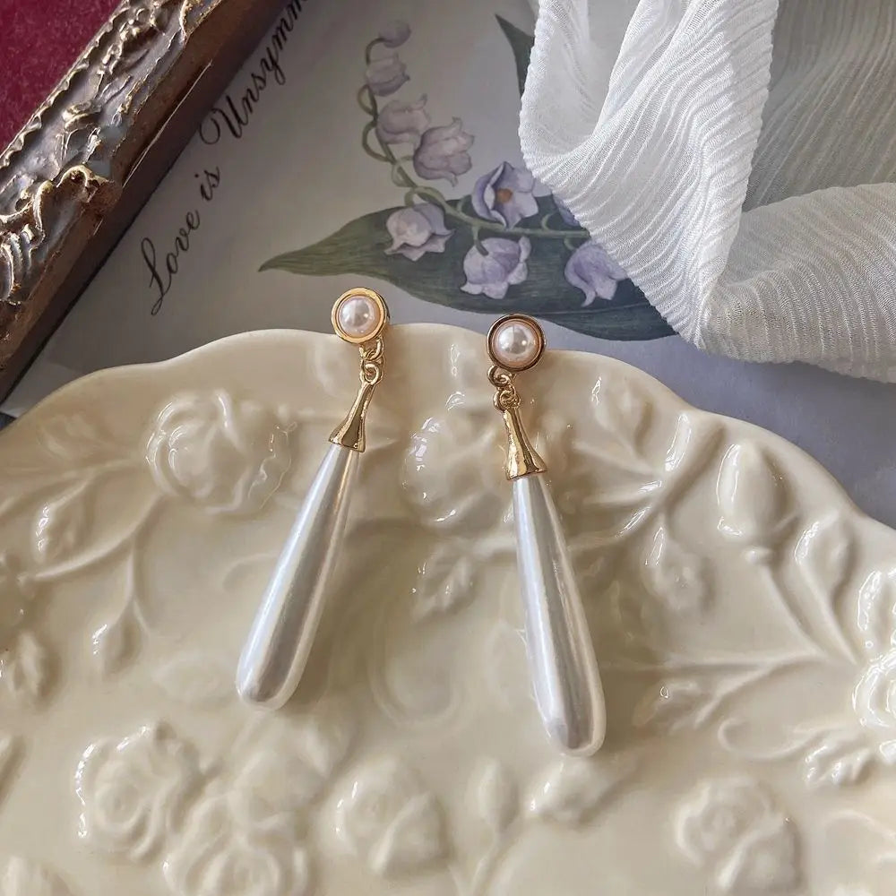 Long Water Drop Pearl Earrings