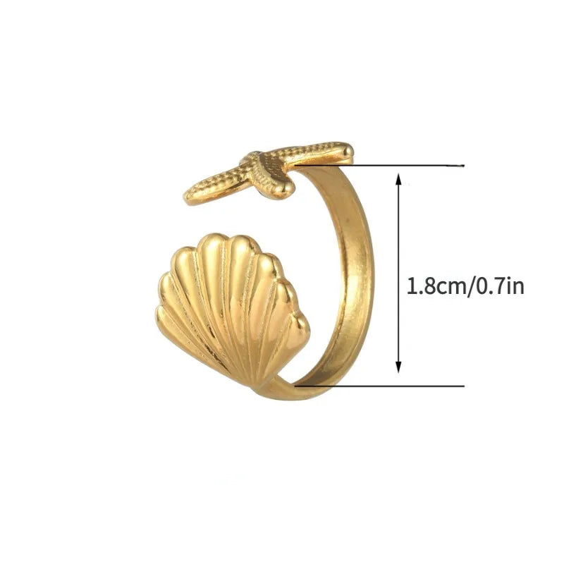 Golden Stainless Steel Starfish Shell Rings