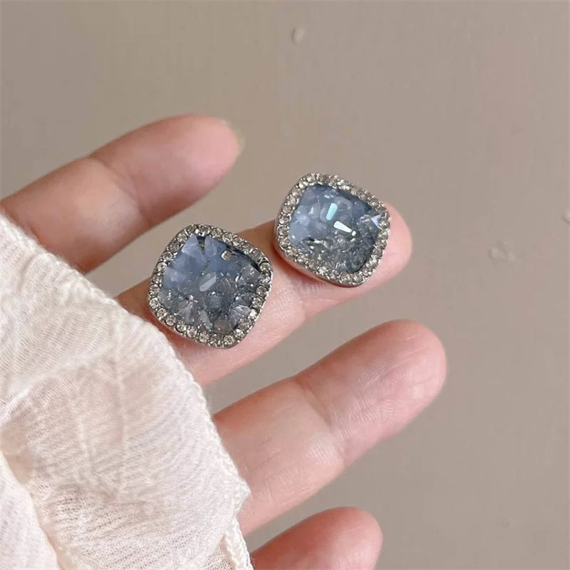 Zircon Blue Resin Square Earrings