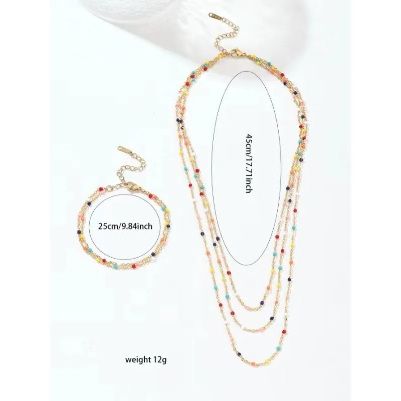Bohemian Beaded Pearl Necklace Bracelet 2-piece Set