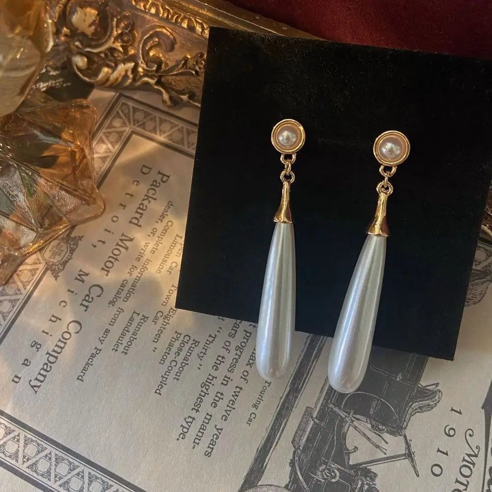 Long Water Drop Pearl Earrings