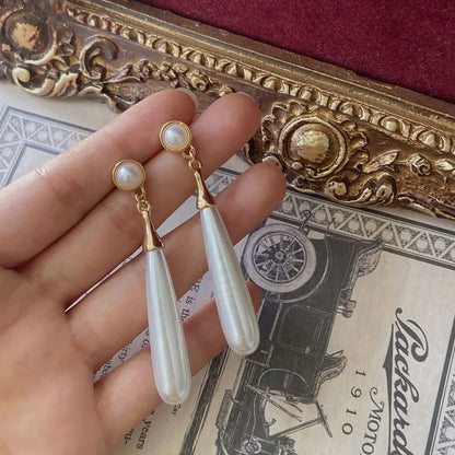 Long Water Drop Pearl Earrings