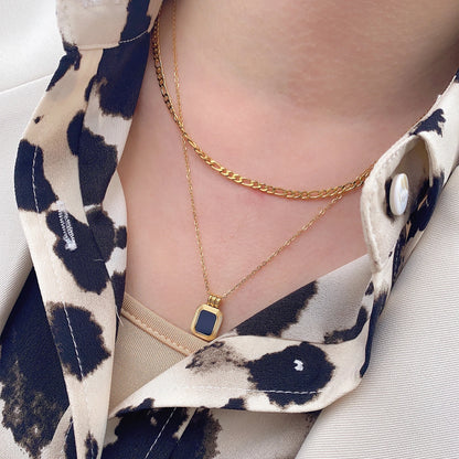 Gold Layered Chain Black Stone Necklace