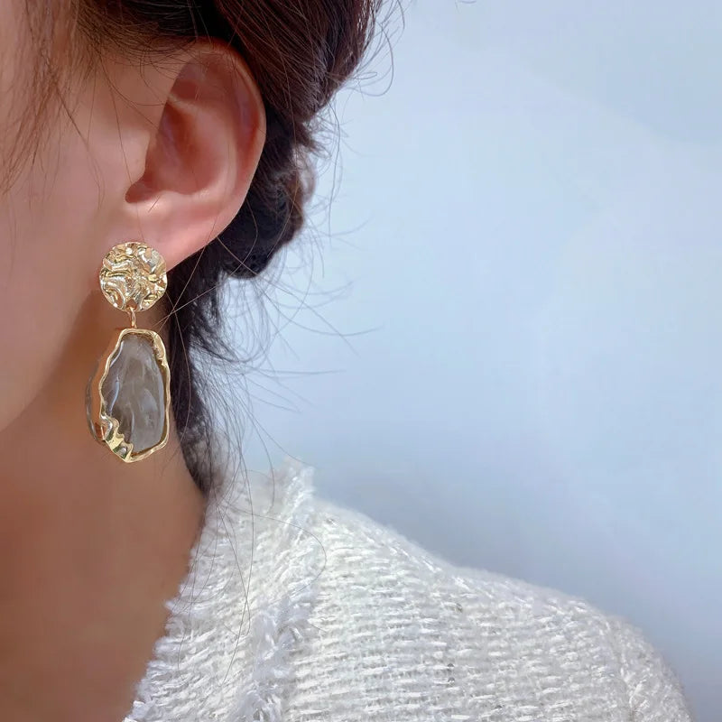 Silver Needle Exquisite Resin Irregular Earrings