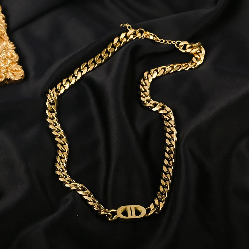 Gold Plated Heavy Chain Letter D Necklace