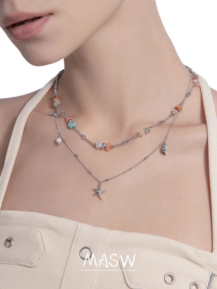 Two Layer Irregular Bead Chain Necklace