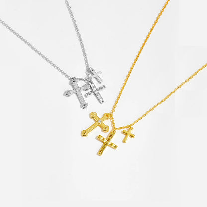 925 Sterling Silver Gold Three Cross Pendant