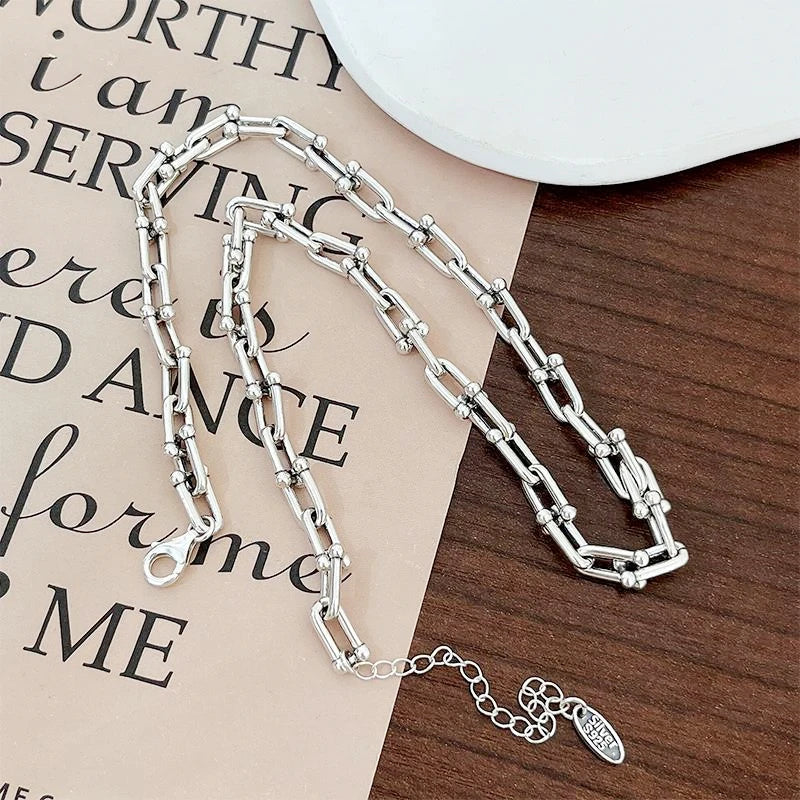 925 Sterling Silver Geometric U-shaped Chain Necklace