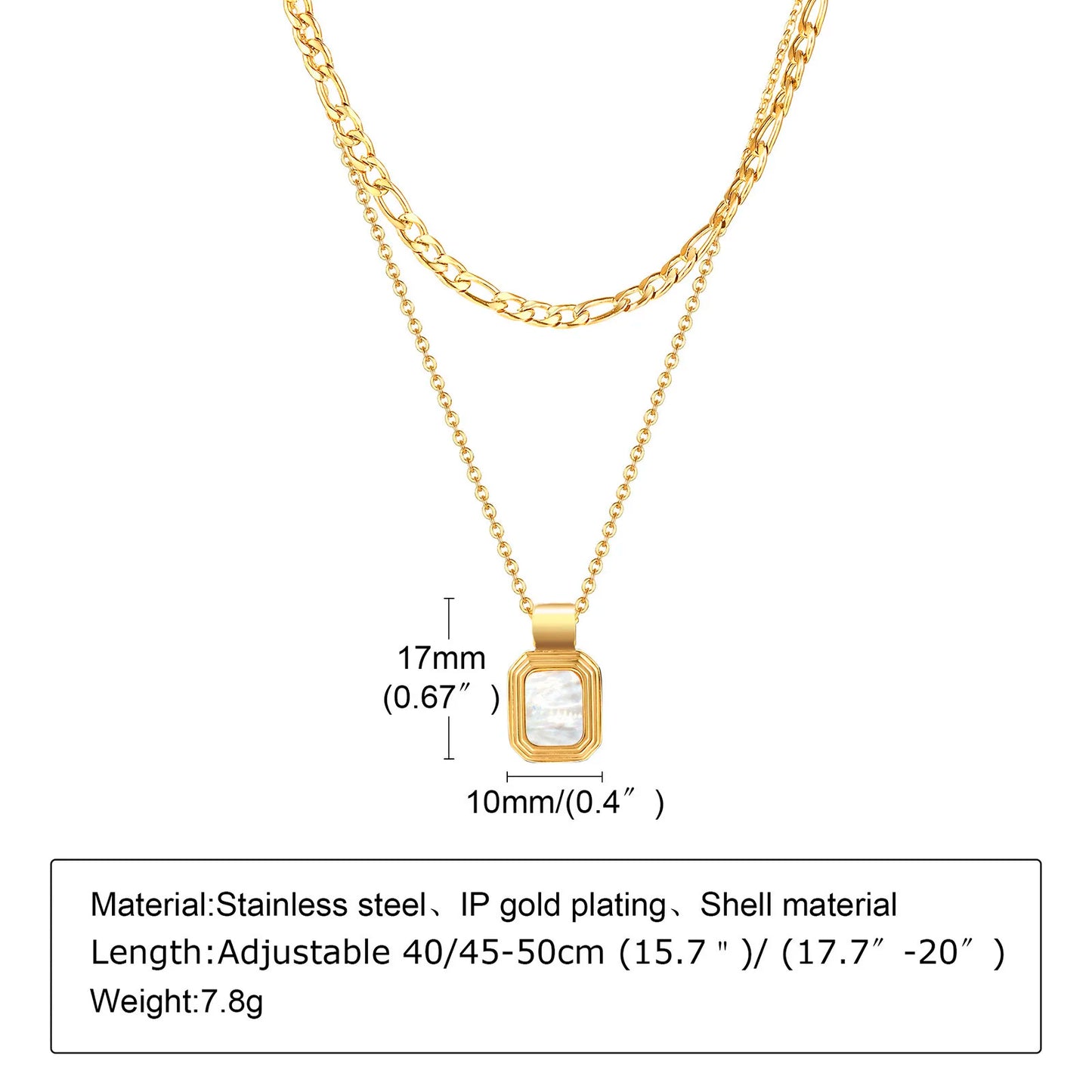 Stainless Steel Layered Square Rectangle Shell Necklace