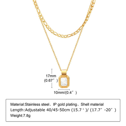 Stainless Steel Layered Square Rectangle Shell Necklace