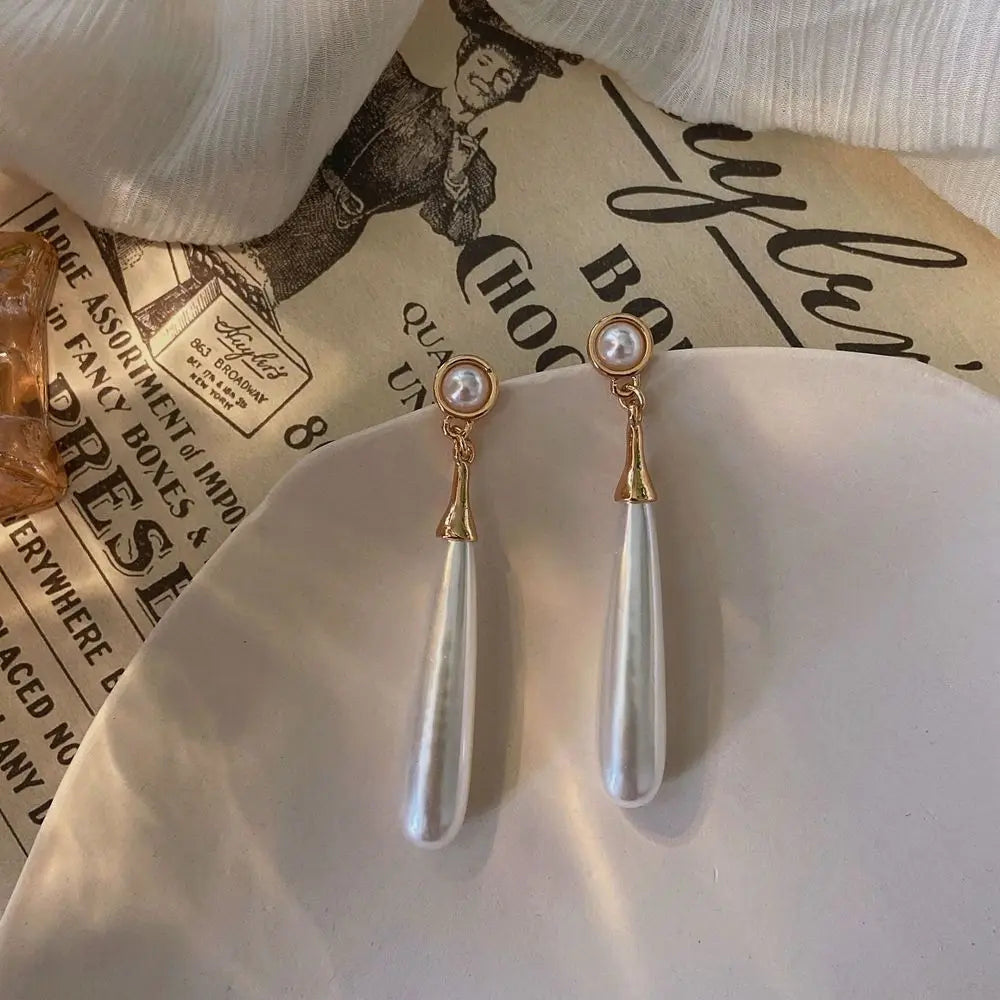 Long Water Drop Pearl Earrings