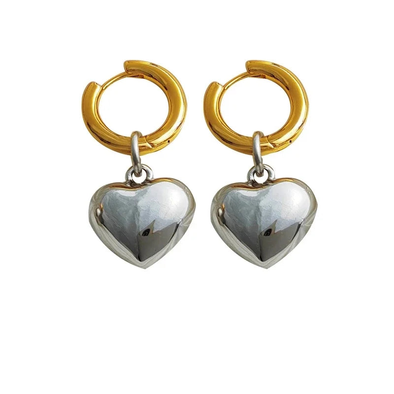 Mixed Solid Heart Pendant Hoop Earrings