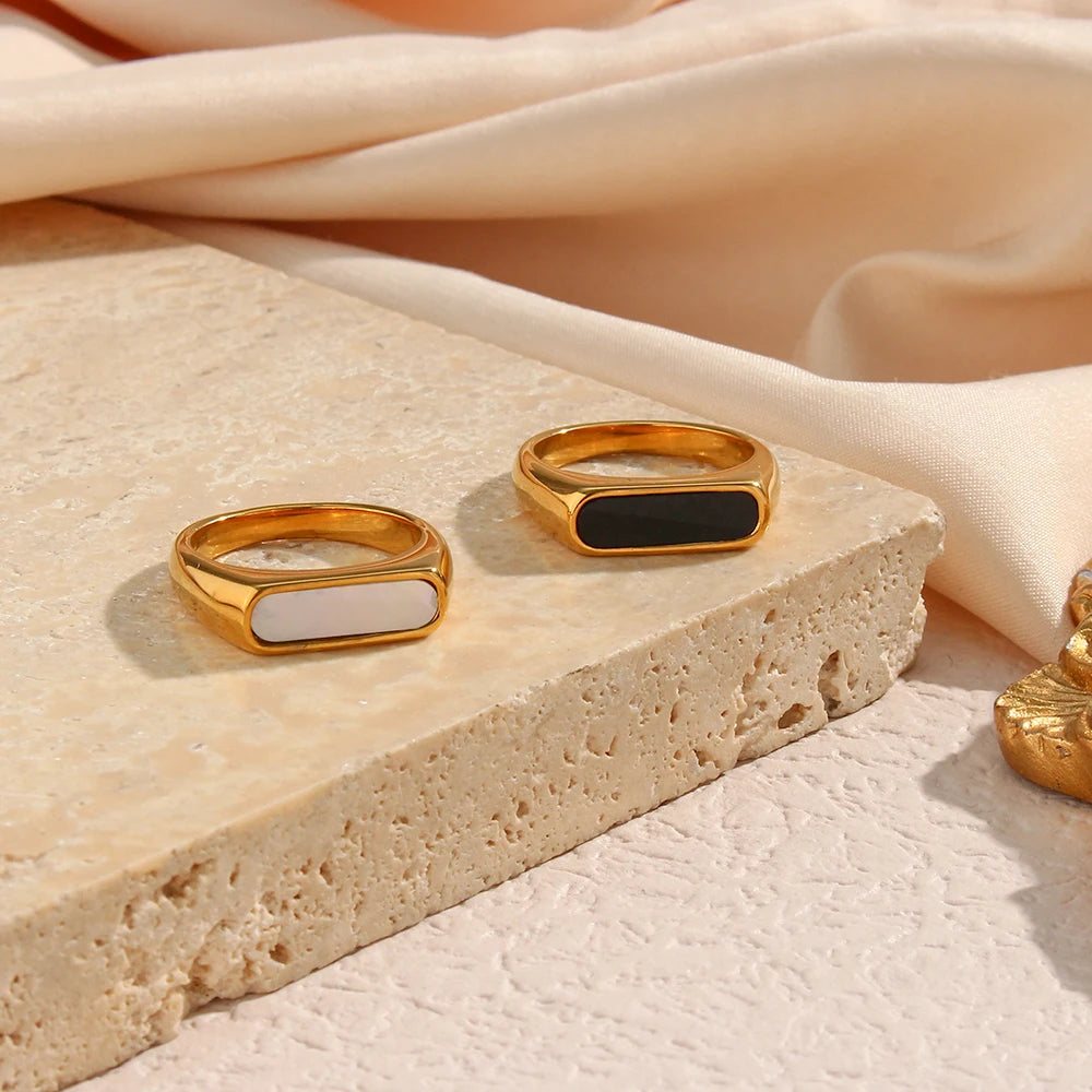 18K Gold Rectangular Shell Rings