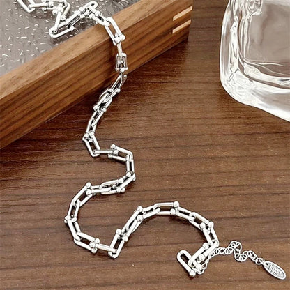 925 Sterling Silver Geometric U-shaped Chain Necklace