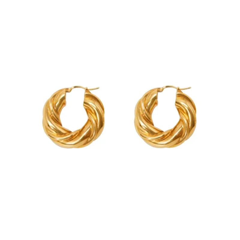 925 Sterling Silver 18K Gold Twist Round Hoop Earrings