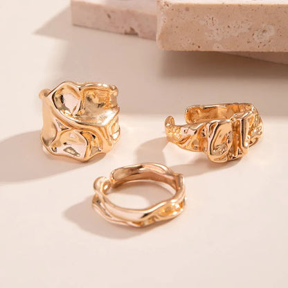 3Pcs Irregular Pleated Open Ring