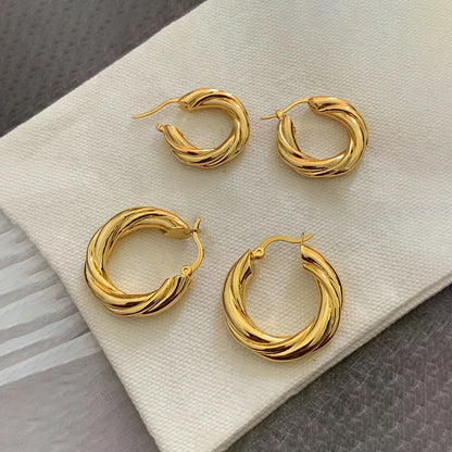 925 Sterling Silver 18K Gold Twist Round Hoop Earrings