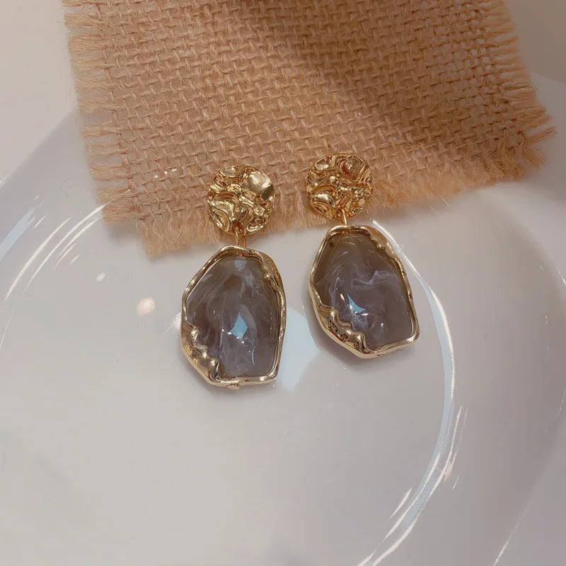 Silver Needle Exquisite Resin Irregular Earrings