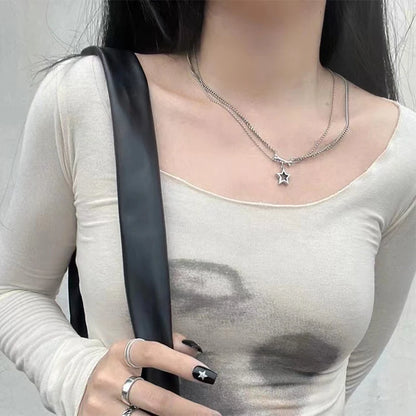 Fashion Double Layer Stars Bone Pendant Necklace