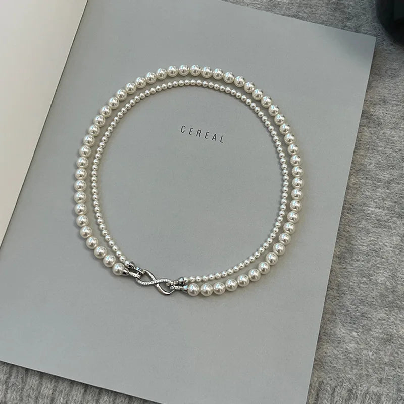 Vintage Imitation Pearl Zircon Digital Clavicle Chain Pendant