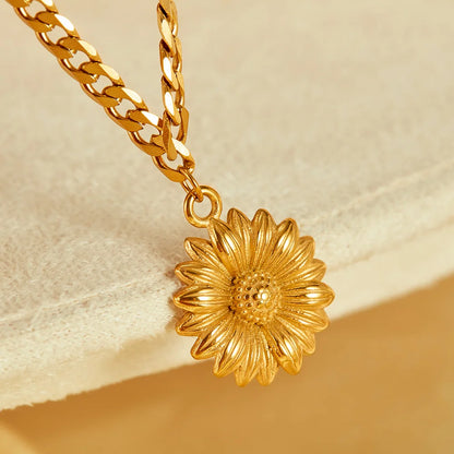 Stainless Steel Gold Flower Chains Pendant