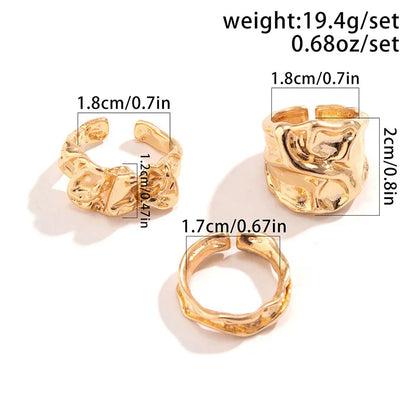 3Pcs Irregular Pleated Open Ring