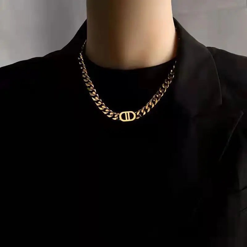 Gold Plated Heavy Chain Letter D Necklace