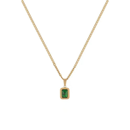 Retro Square Green Zircon Pendant Necklace