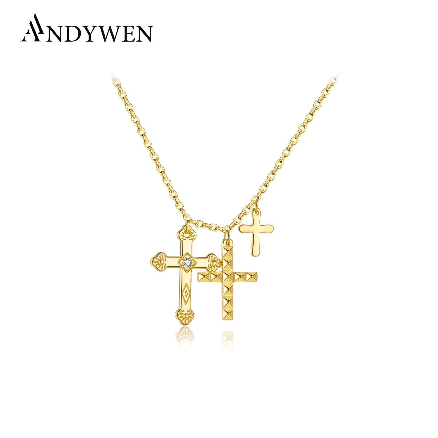 925 Sterling Silver Gold Three Cross Pendant