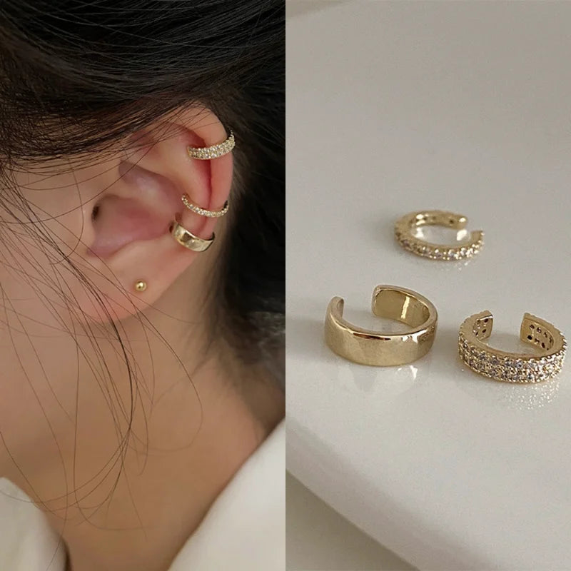 Korean Delicate Zircon Clip Earrings Sets