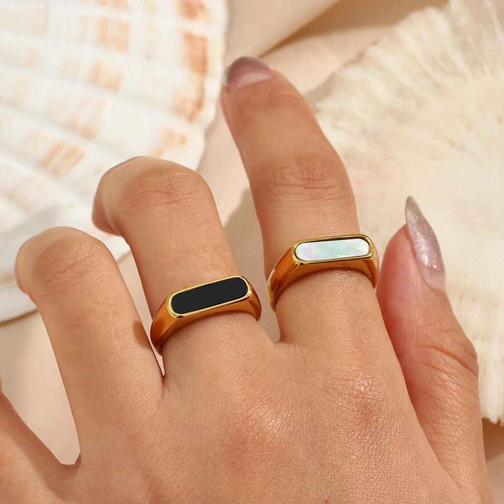 18K Gold Rectangular Shell Rings