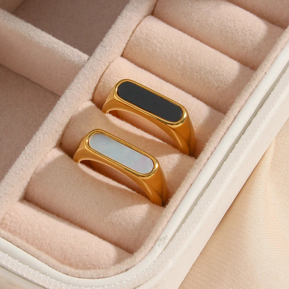 18K Gold Rectangular Shell Rings