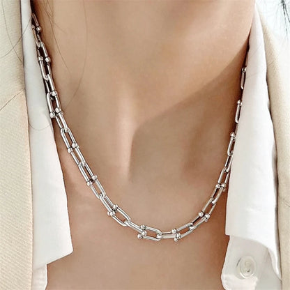 925 Sterling Silver Geometric U-shaped Chain Necklace