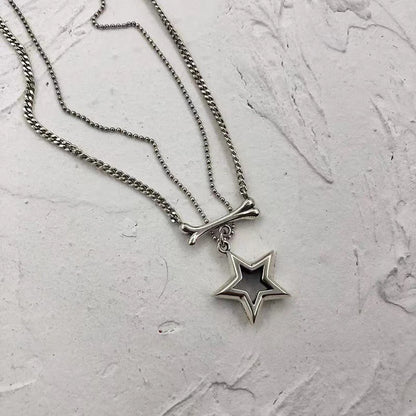 Fashion Double Layer Stars Bone Pendant Necklace