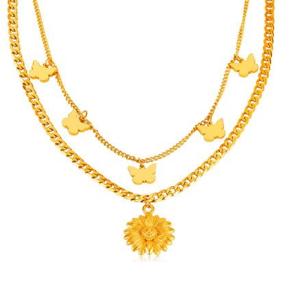 Stainless Steel Gold Flower Chains Pendant